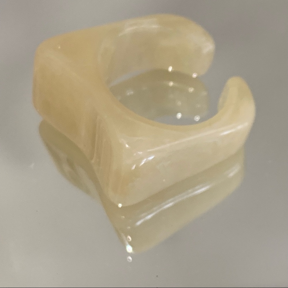 Cream Marble Acrylic Rectangular Statement Ring Size 6